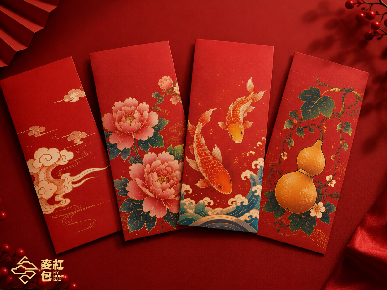 紅包袋上的吉祥圖案代表什麼？牡丹、鯉魚、祥雲、葫蘆寓意整理
