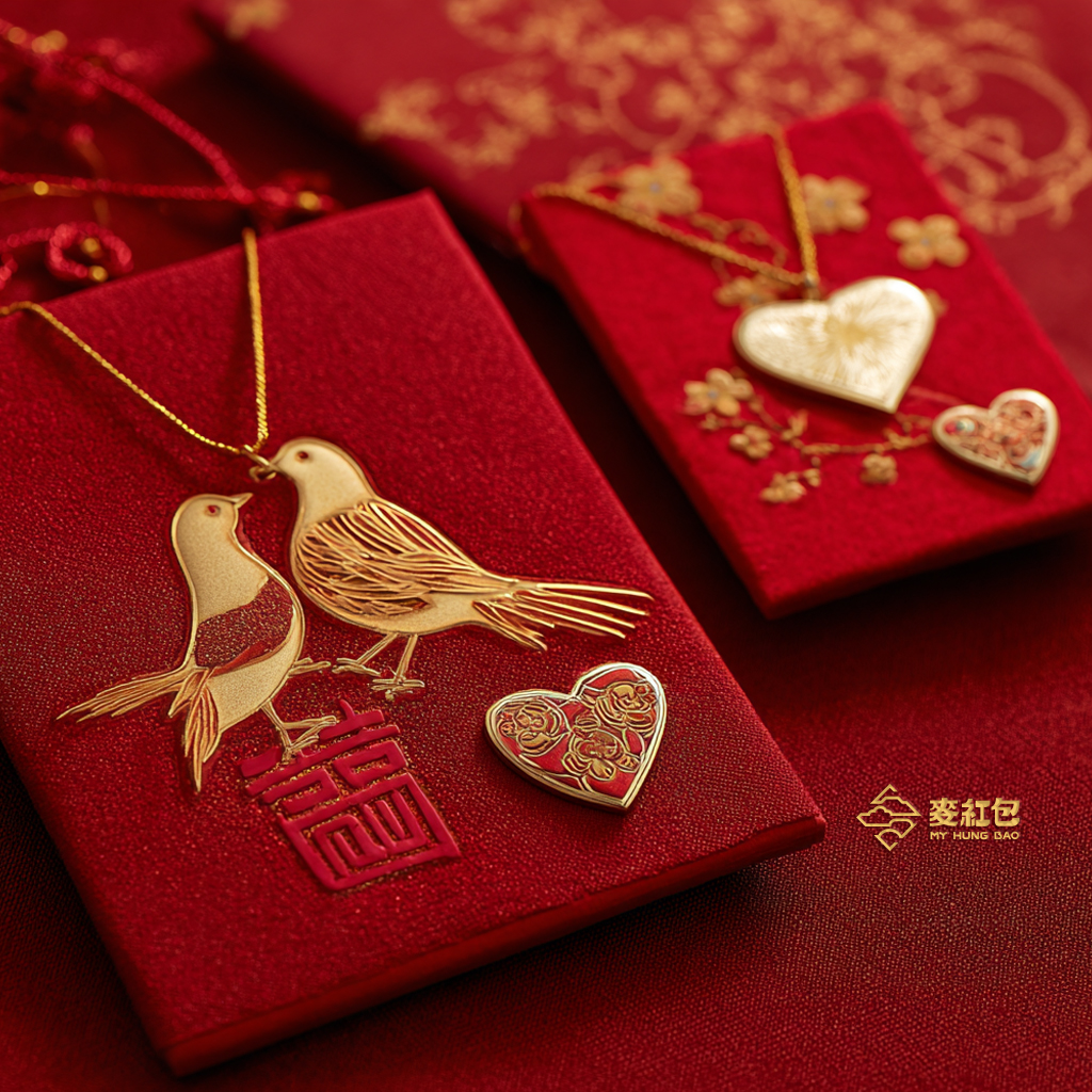 喜鵲,紅包袋,七夕情人節,心型項鍊,燙金紅包袋